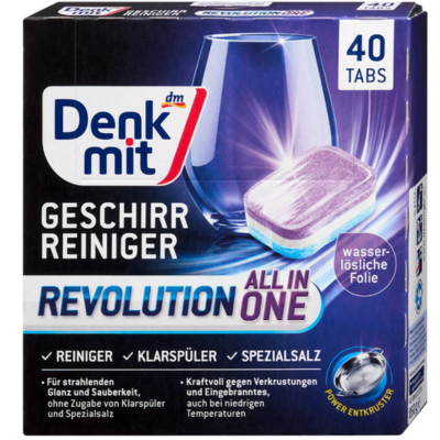 Таблетки для посудомийних машин Denkmit Revolution ALL-in-One 40 шт., Німеччина