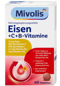 Вітаміни Mivolis Eisen, Vitamin C та B - Vstamine 40 шт., Німеччина